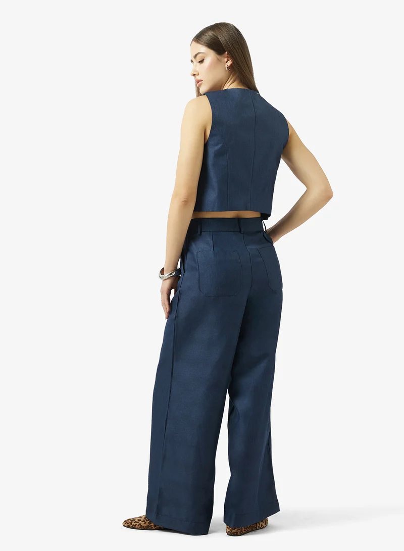 Ginger Button Up Detail Top & Wide Leg Pant Coord Denim Set